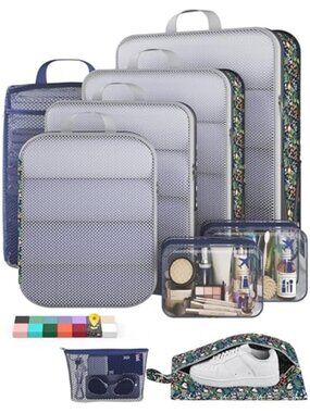 Compression Packing Cubes Travel Organizer Set Luggage Bags Toiletry Storage